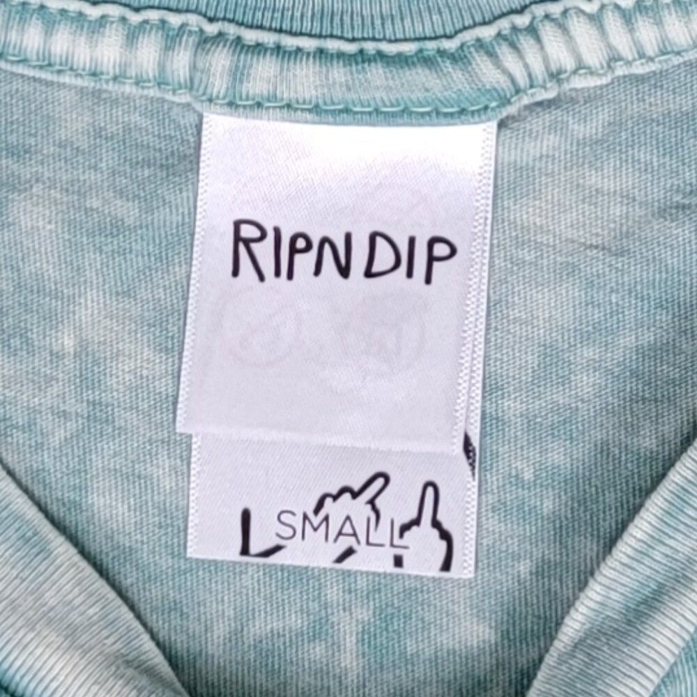 RIPNDIP Unisex Stonewashed Green Cotton Tee Featuring Lord Nermal White Cat - S - Picture 6 of 8